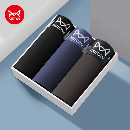 MiiOW 3Pcs Men's Cotton Boxer Shorts Antibacterial Breathable Underwear