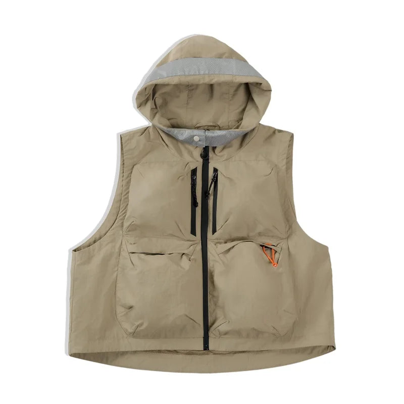 MADEN Khaki Hooded Quick-Dry Utility Vest