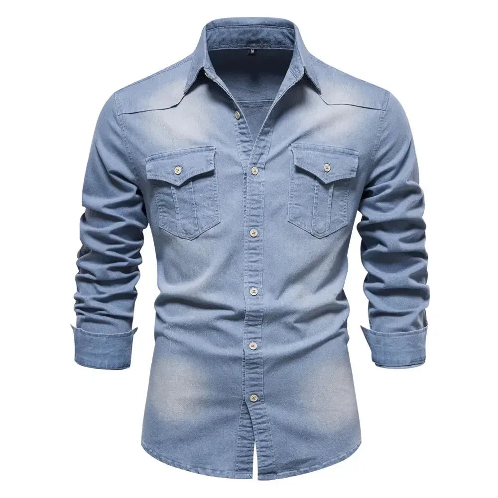 AIOPESON Elastic Cotton Denim Shirts - ShopHub