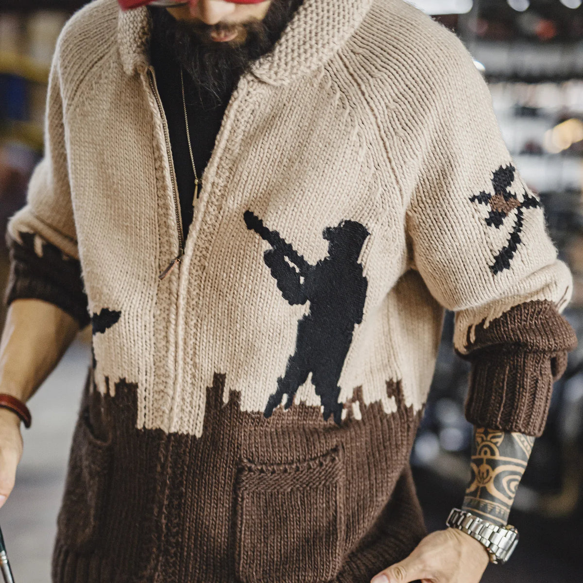 MADEN Heritage Embroidered Zip-Up Cardigan