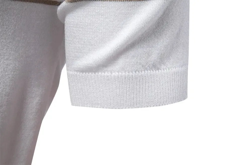 Men's Slim Fit Solid & Striped Business Casual Polo Shirts - ShopHub