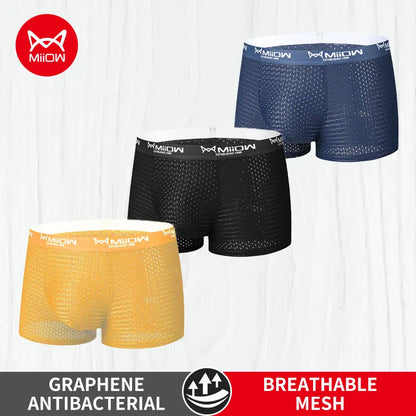 MiiOW Ice Silk Men Underwear - 3Pcs Sexy Mesh Breathable Boxer Shorts