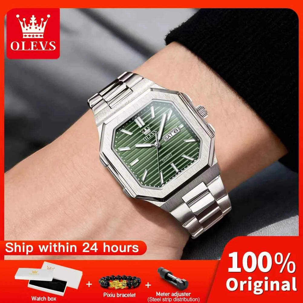 OLEVS 3731 Quartz Watch for Men with Coated Mirror, Night Light Function, Waterproof, and Calendar Window