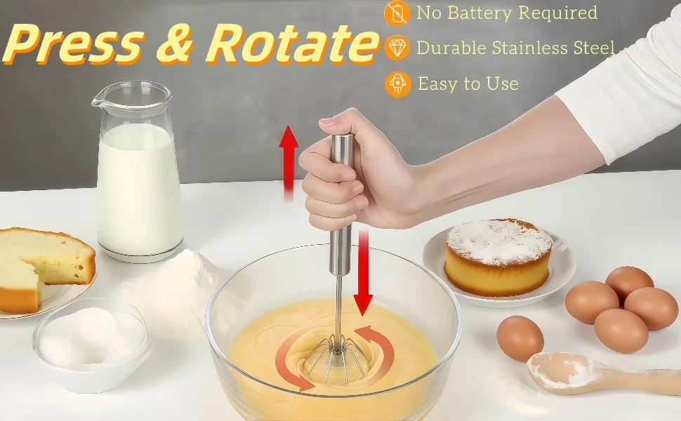 Stainless Steel Egg Beater - 10 Inch Hand Rotary Whisk with 22mm Grip & 7cm Whisk Head for Cooking and Baking