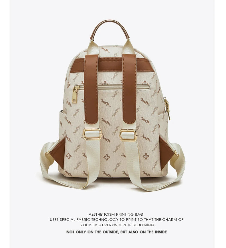 FOXER Women's Backpack Signature PVC Printing Fashion Travel Shoulder Bag Ladies Travel Rucksack Female Casual Monogram Backpack