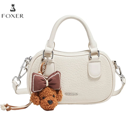 FOXER White Cowhide Leather Women's Shoulder Bag