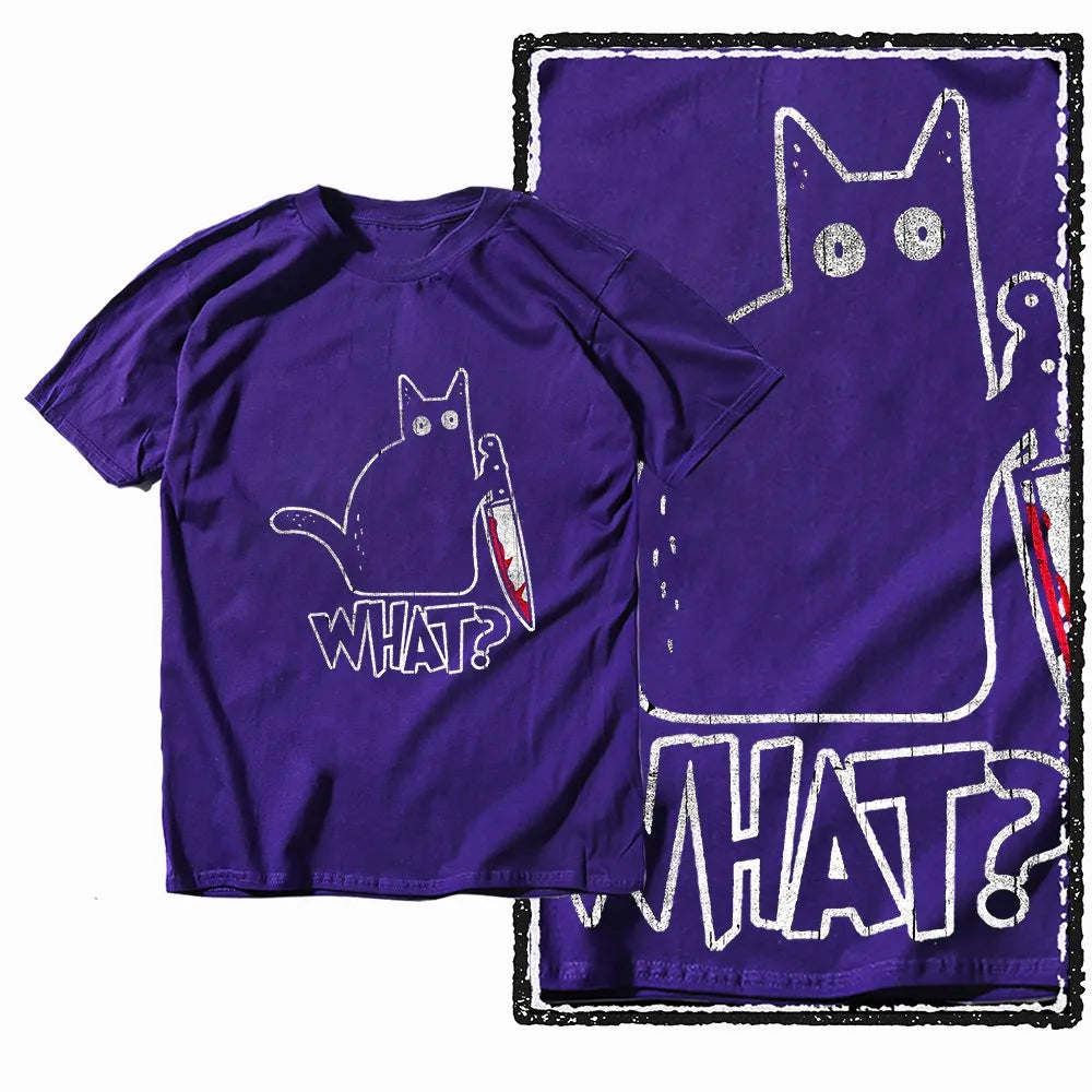 G49 Purple Big Size Cool 100% Cotton  Men's Cat Printed Graphic T-shirt |  Streetwear O-neck men's Tee Tshirt