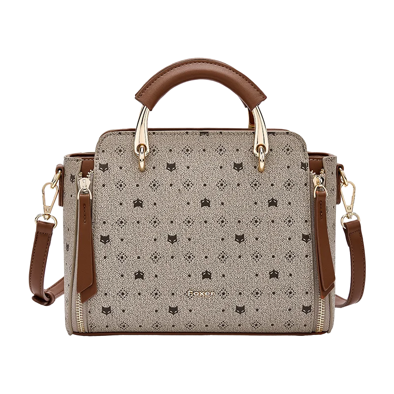 FOXER Vintage Leather Women Handbag Classic Top‑Handle Tote Bag PVC Leather Large Capacity Shoulder Bag Ladies Crossbody Purse