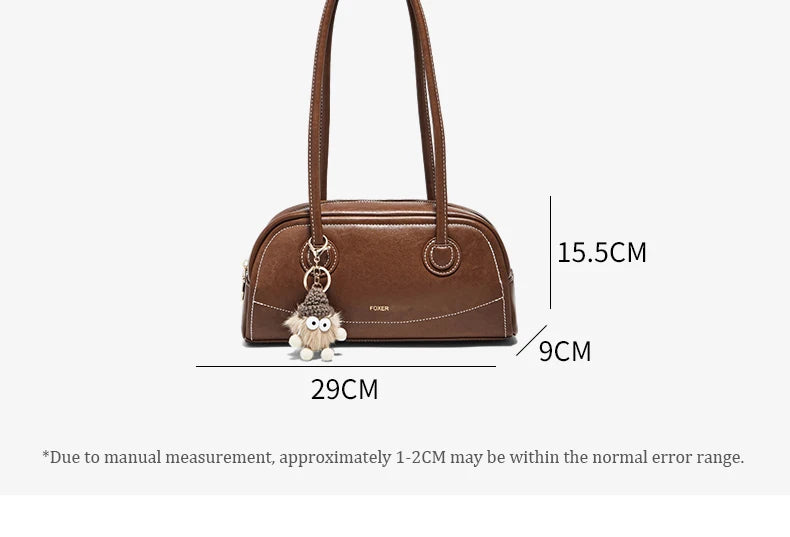 FOXER New Large Capaci Women's Handbag PU Leather Simple Retro Single Underarm Bag for Female Casual Commuting Pillow Bag Purse