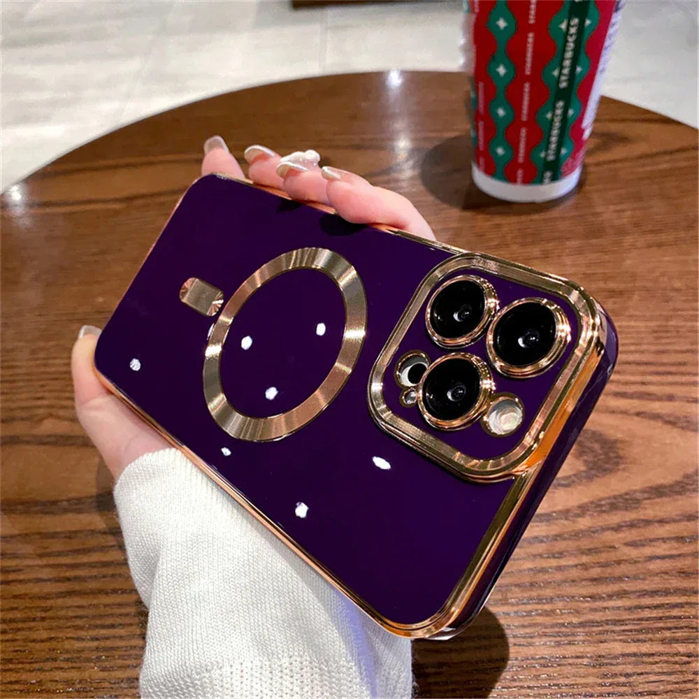 QIXTWO Luxury Plating Solid Colour Magnetic Wireless Charge Case Purple