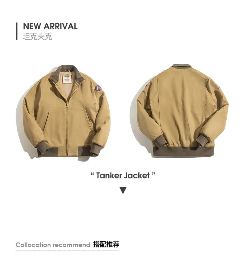 Maden Men’s Brown Flight Bomber Jackets Vintage Pilot Aviator Monocycle Jacket Slim Fit With Patches Stand Collar