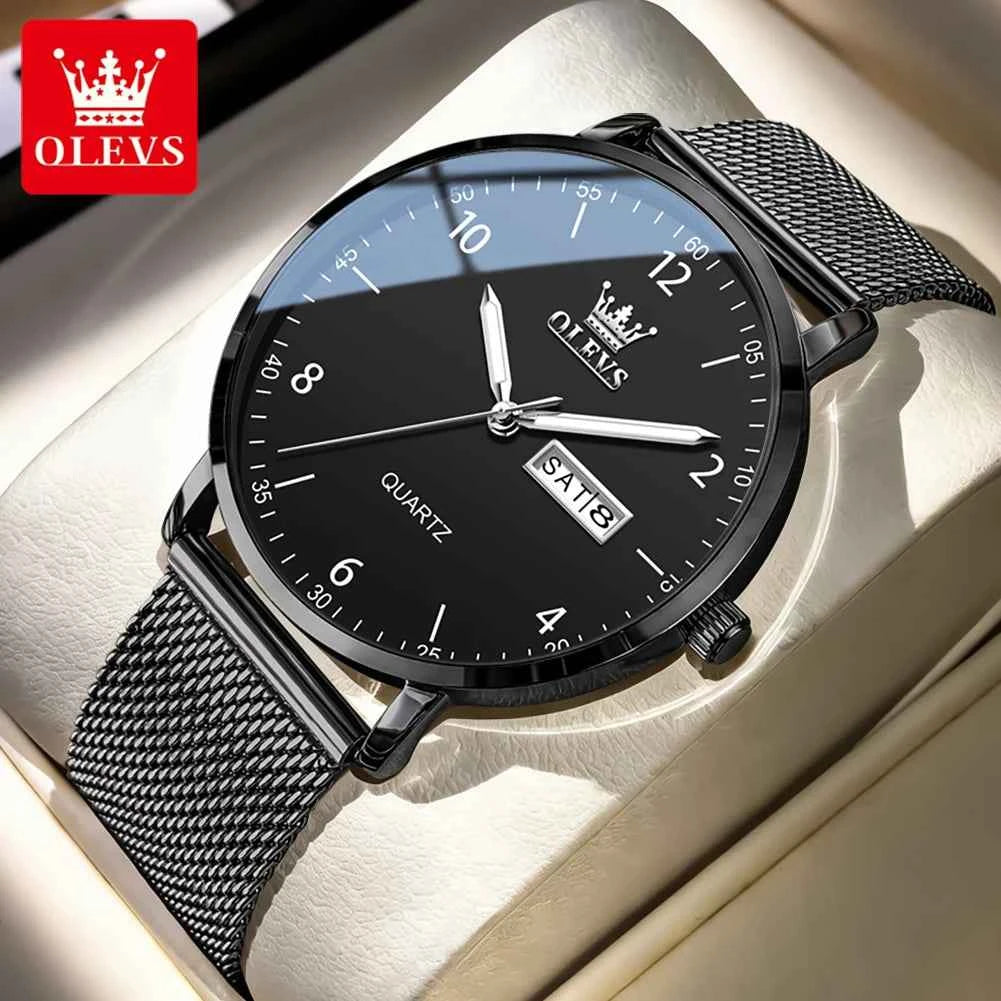 OLEVS 2996 Fashion Men Quartz Watch - Original Waterproof Luminous Stylish Minimalist Mesh Belt Elegance