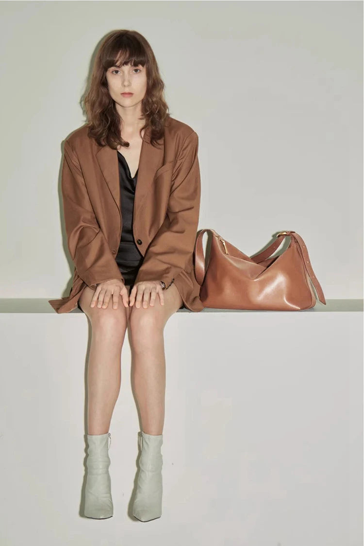 FOXER Large Soft Split Leather Shoulder Bag