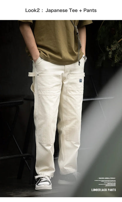Maden Multi Pockets White Jeans Vintage Baggy Workwear Old Fashion Functional Design Chino Pants Mens Modified Lumberjack Pants