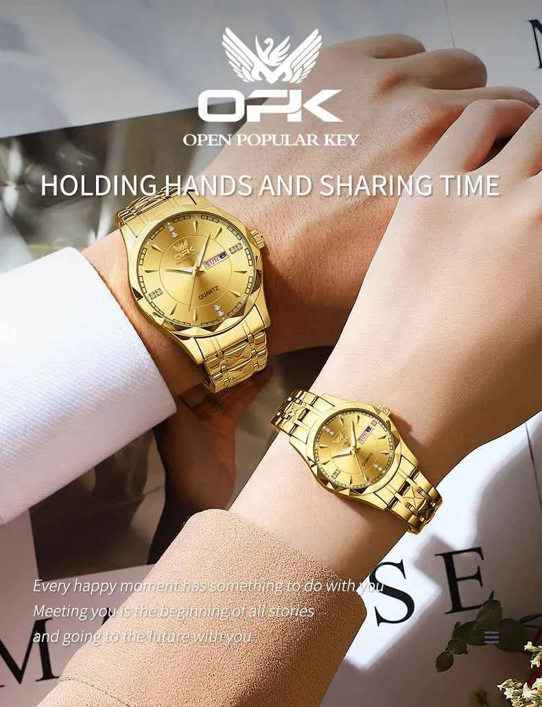 OPK 8151 Unisex Quartz Watch Waterproof Luminous Stainless Steel Automatic Date Dual Calendar Design