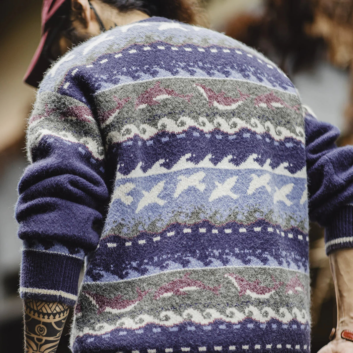 MADEN Blue Fair Isle Crew-Neck Sweater