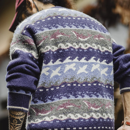 MADEN Blue Fair Isle Crew-Neck Sweater