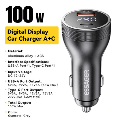 Essager 100W USB C Car Charger