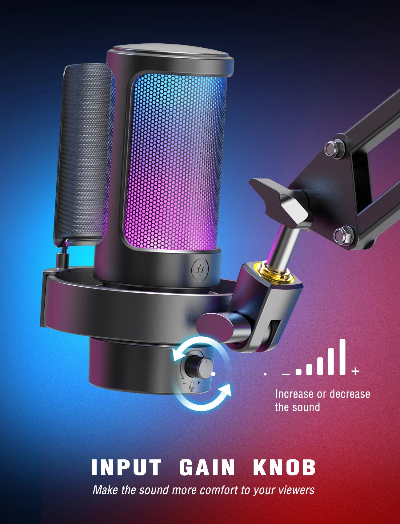 FIFINE USB microphone for recording and streaming, featuring a sleek design and adjustable stand on a black surface.