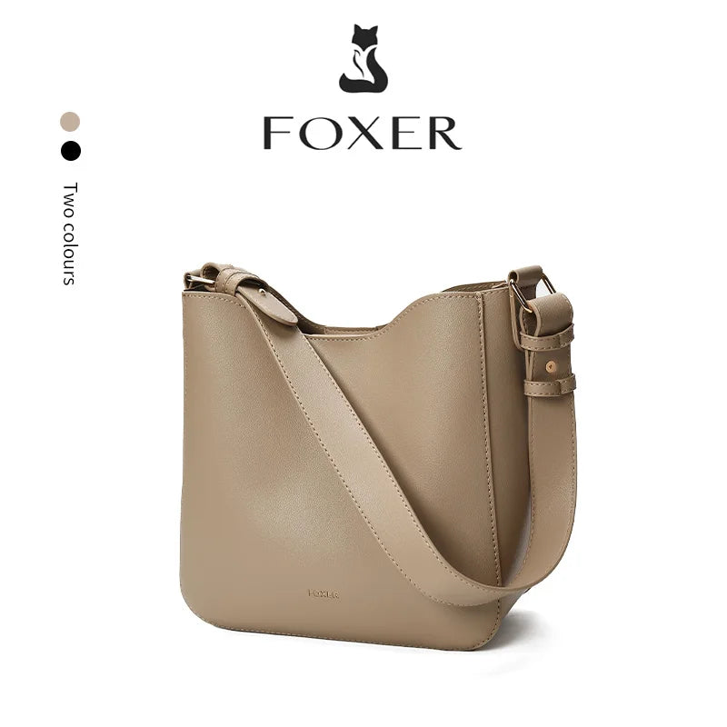 FOXER Simple Women Shoulder Bag Daily Commuting Tote Bag PU 2026 Casual Female Large Bucket Bag