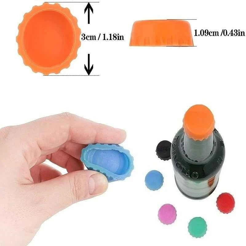 6-Piece Reusable Silicone Bottle Stoppers Set, Durable Colorful Wine Beer Vinegar Sealer, Kitchen Storage