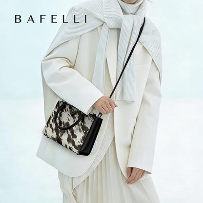BAFELLI Real Fur & Leather Leopard Crossbody Bag