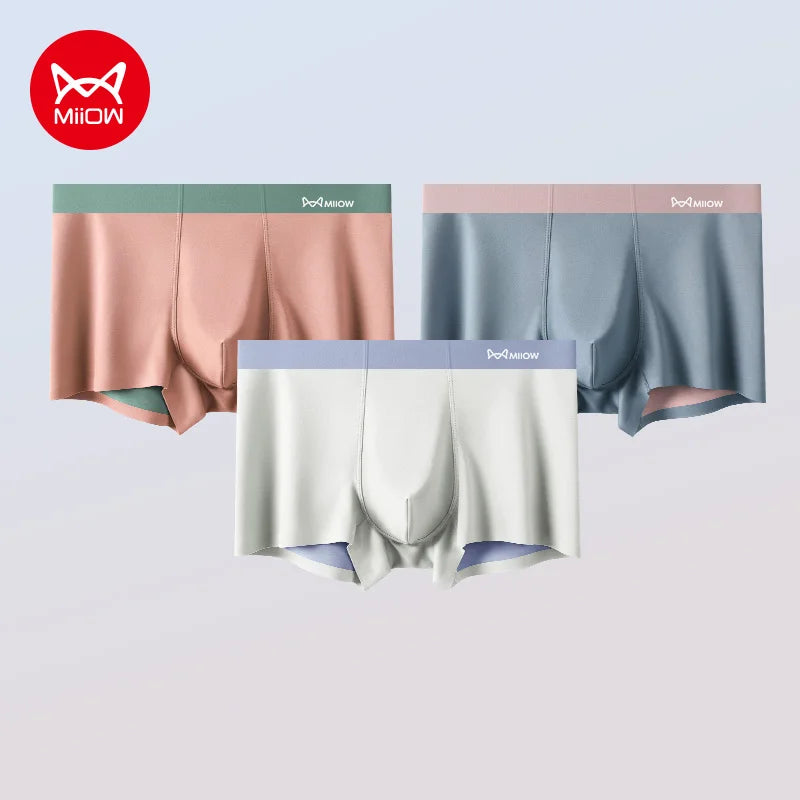 MiiOW Breathable Nylon Men's Underwear - 3Pcs Seamless Antibacterial Boxer Briefs