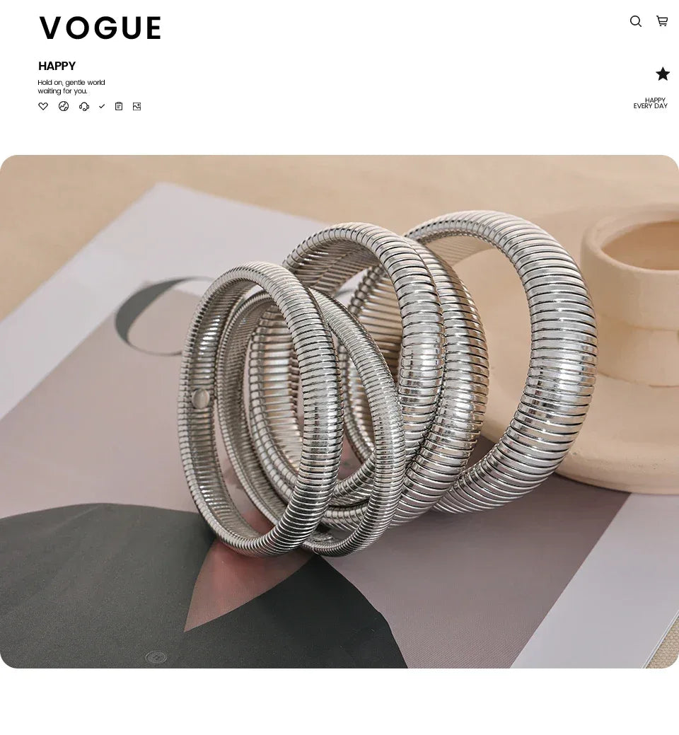 Stainless Steel Elastic Thick Metal Bracelet Bangle - ShopHub