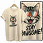 COOLMIND 100% Cotton Beige Cat Print Exclusive Graphic Women T Shirt Big Size Loose Cotton Cat Lover Women T Shirt Lovely Cat Te