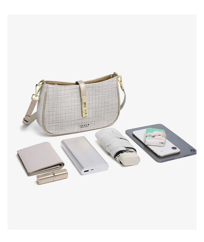 FOXER Cowhide Leather Women Baguette Shoulder Bag Light Luxury Ladies Crossbody Bag Fashion Sling Purse for Daily Dating Use