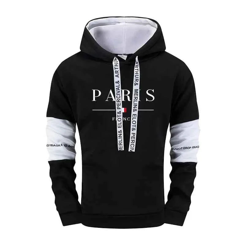 Men's Tracksuit Set Paris Print Hoodie and Sweatpants for Fall Winter Casual Sporty Jogging