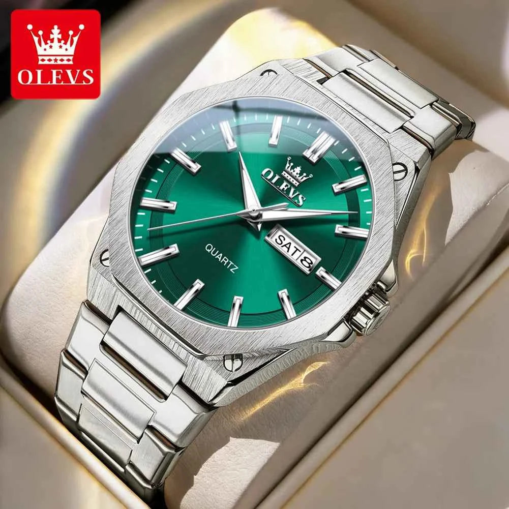 OLEVS 3733 Men Quartz Watch with Night Light Function, 30m Waterproof, Week Date Display - Luxury Sports and Business Brand Watch