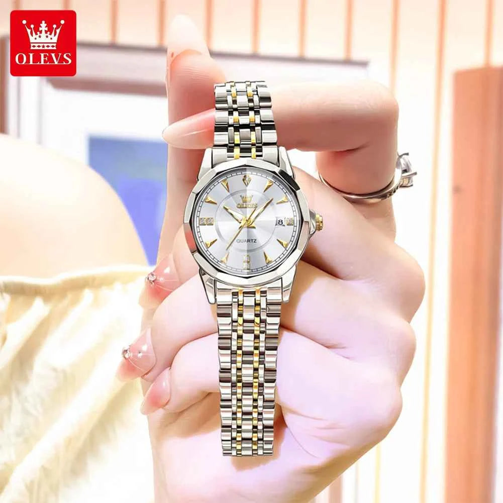 OLEVS 9977 Mens Watch Original Quartz Luminous Waterproof Day-Date Watch for Ladies and Gentlemen with Gift Box