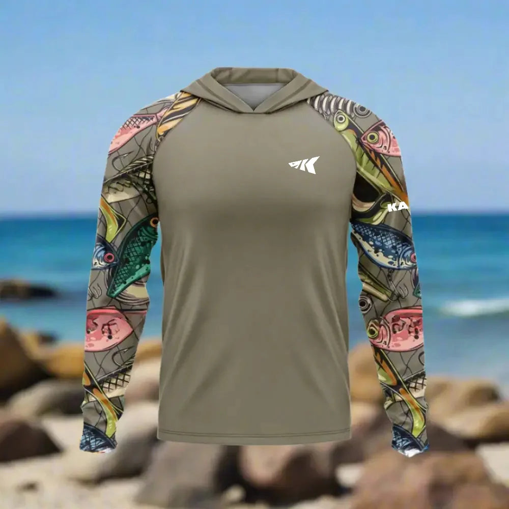 UPF 50+ Fishing Hoodie - Coral Splicing 3D Printed Quick Drying Breathable Outdoor Shirt for Ultimate Sun Protection