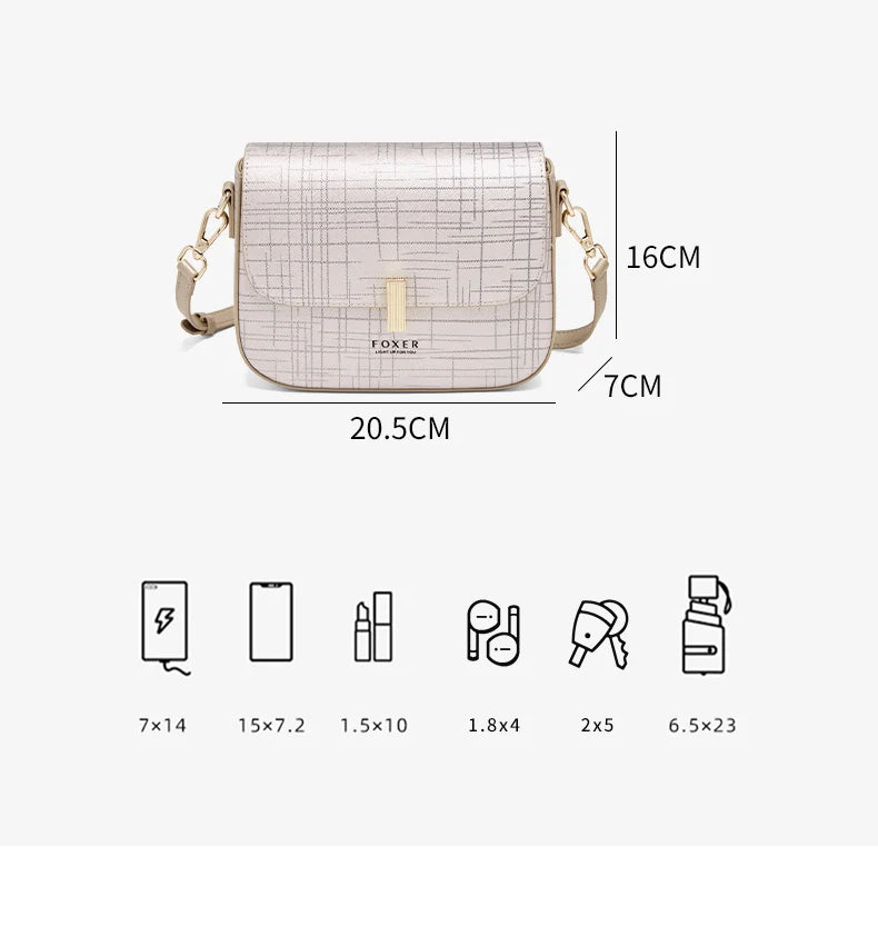 FOXER Female Shoulder Bag Split Leather Crossbody Bag Fashion Luxury Design Saddle Bag Commute Daily Use Gift for Lover