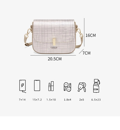 FOXER Female Shoulder Bag Split Leather Crossbody Bag Fashion Luxury Design Saddle Bag Commute Daily Use Gift for Lover