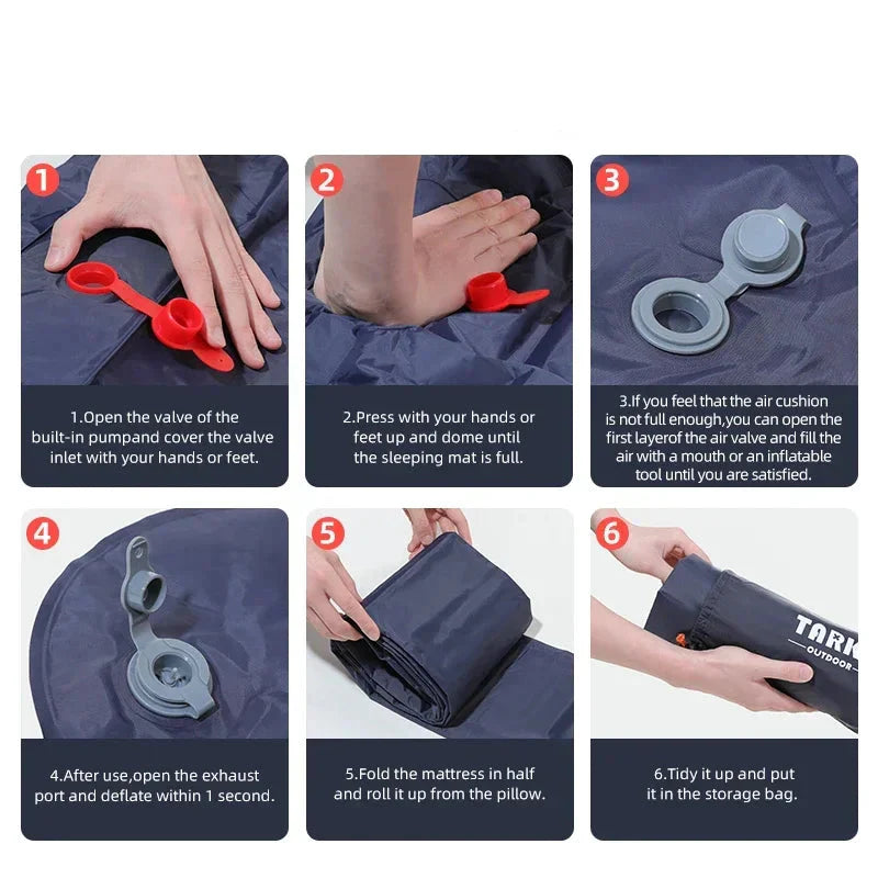Inflatable Camping Mat with Pillow – Self-Inflating Mattress Habicare