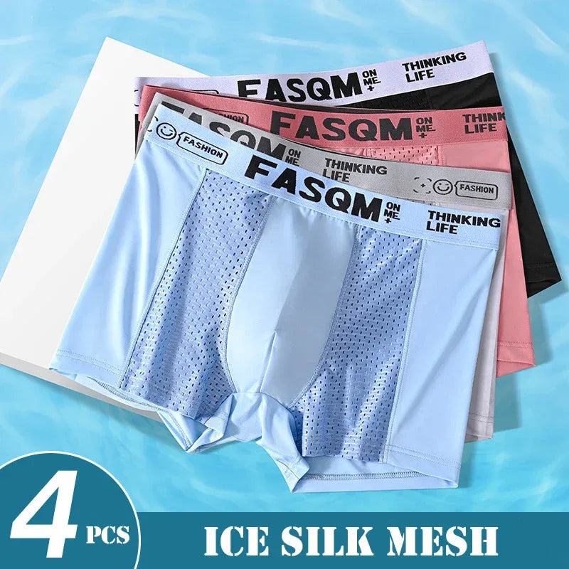 Men's 4 Pack Mesh Ice Silk Boxer Shorts - ShopHub