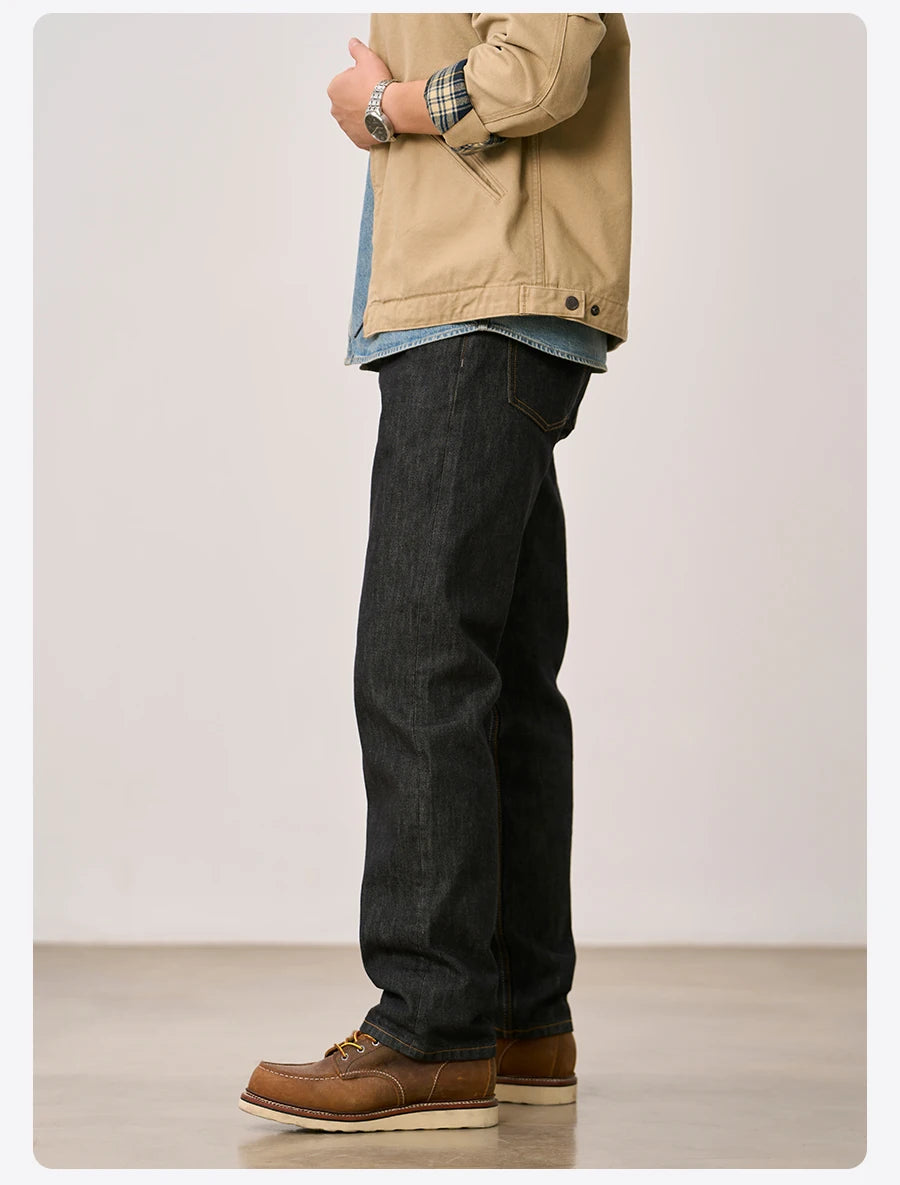 SIMWOOD 2026 Autumn Winter New Loose Straight 13oz 100% Cotton Fabric Jeans Men Washed Vintage Classical Denim Trousers