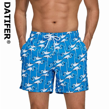 Multicolor Datifer brand men's gym shorts with mesh liner, side pockets, quick-dry polyester fabric, suitable for beach and swimming.
