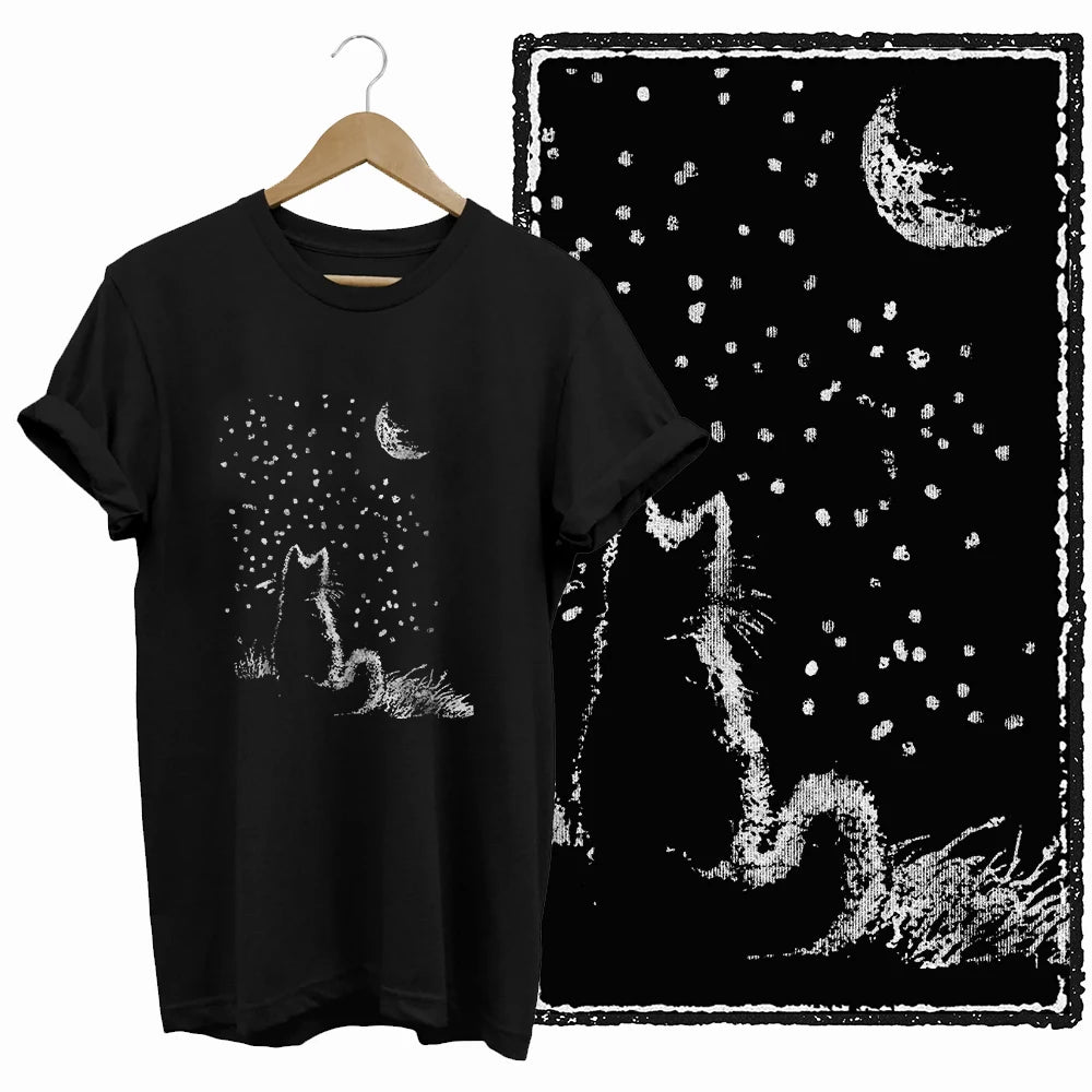COOLMIND Black Cat Graphic Cotton T-Shirt | Women's Design Collection