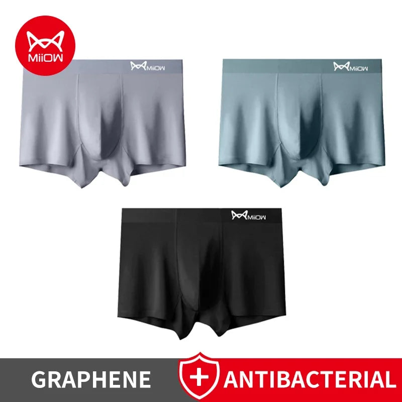 MiiOW Men's Modal Underwear - 3Pcs Graphene Antibacterial Boxer with Seamless Cuffs