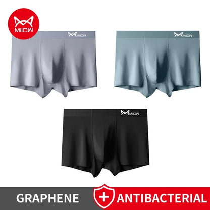 MiiOW Men's Modal Underwear - 3Pcs Graphene Antibacterial Boxer with Seamless Cuffs
