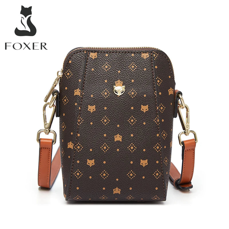 FOXER PVC Women's Cellphone Bag Fashion Signature Shoulder Bag 2026 New Lady Mini Crossbody Purse