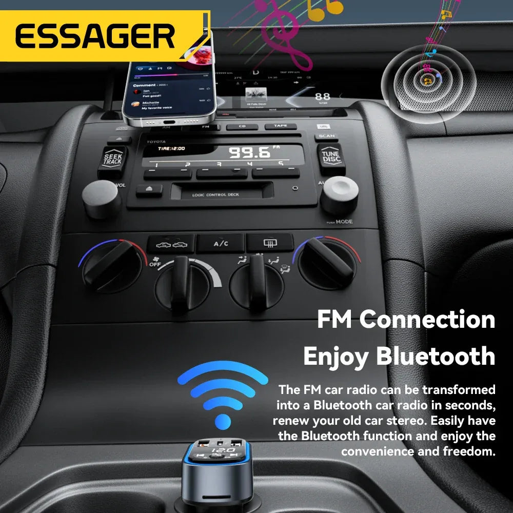 Essager FM Bluetooth 5.3 Transmitter and 35W USB Type-C Dual Ports PD QC Car Charger - ShopHub