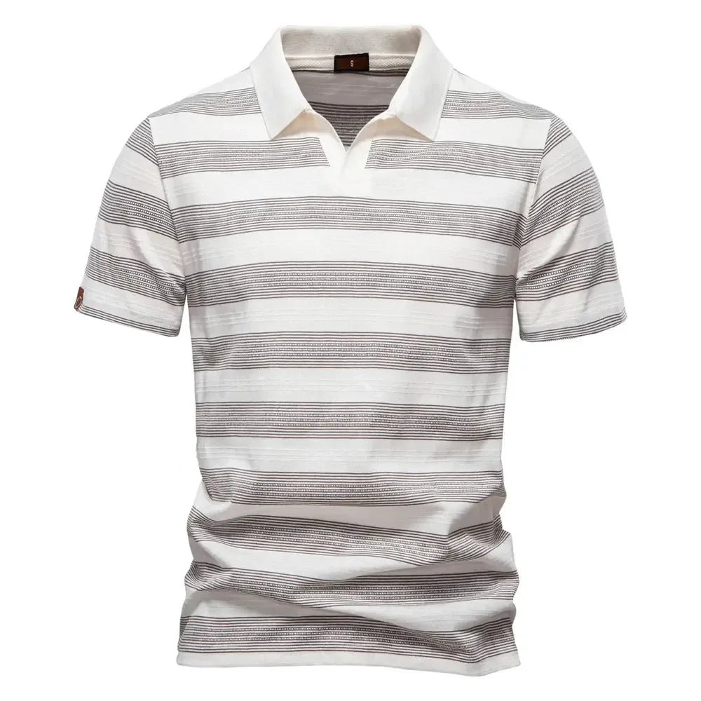 AIOPESON's Striped V Neck Cotton Polo Shirts - ShopHub