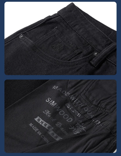 SIMWOOD 2026 Autumn 14oz Fabric Jeans Men Washed Vintage Black Denim Pants Retro Casual Trousers Male Clothing