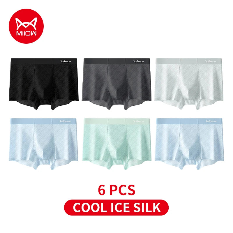 MiiOW Summer Cool Men's Underwear 6Pcs Antibacterial Ice Silk Boxershorts