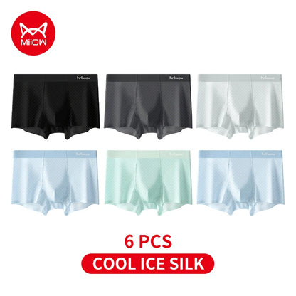 MiiOW Summer Cool Men's Underwear 6Pcs Antibacterial Ice Silk Boxershorts