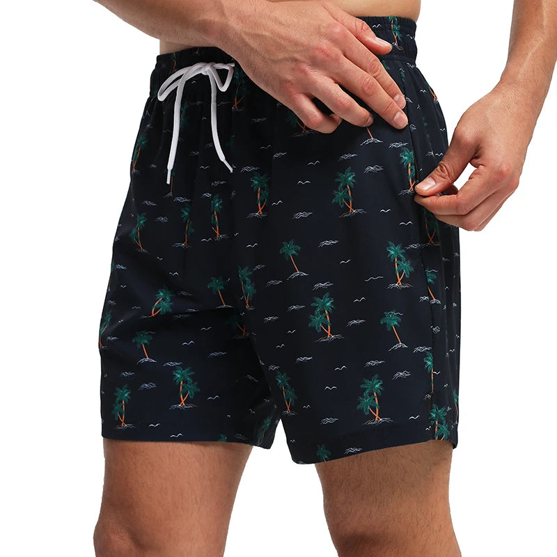 Men's summer boardshorts by ShopHub NZ with side zipper pockets, polyester material, long lining, suitable for gym and swimming.